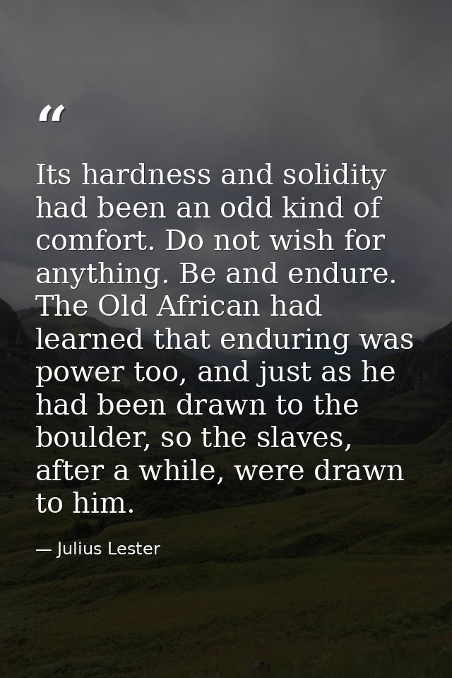 Its hardness and solidity had been an odd kind of comfort. Do not wish for anything. Be and endure. The Old African had  — Julius Lester