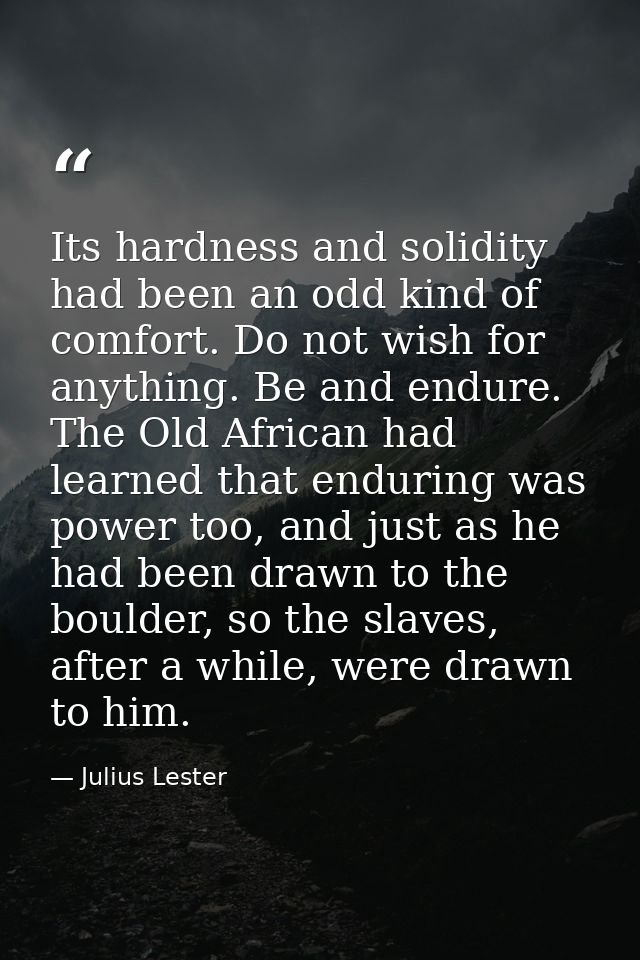 Its hardness and solidity had been an odd kind of comfort. Do not wish for anything. Be and endure. The Old African had  — Julius Lester