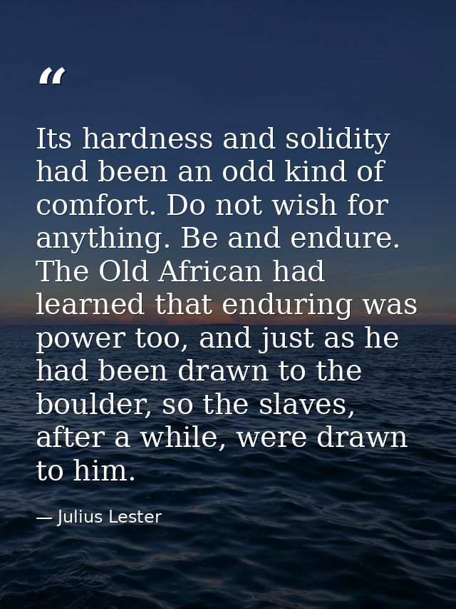 Its hardness and solidity had been an odd kind of comfort. Do not wish for anything. Be and endure. The Old African had  — Julius Lester