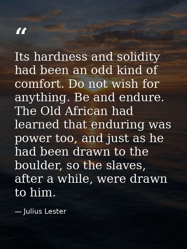 Its hardness and solidity had been an odd kind of comfort. Do not wish for anything. Be and endure. The Old African had  — Julius Lester