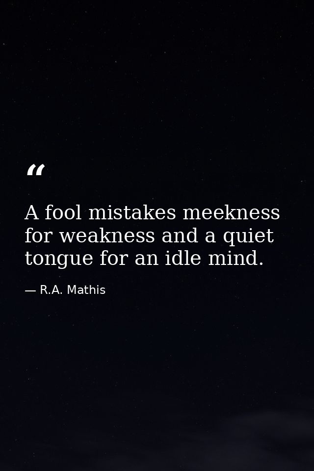 A fool mistakes meekness for weakness and a quiet tongue for an idle mind. — R.A. Mathis
