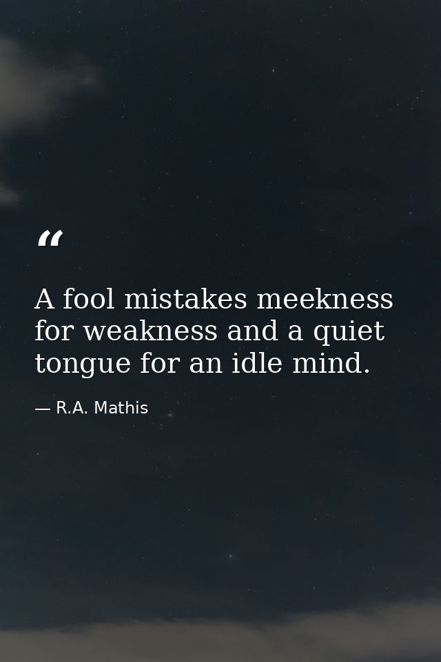 A fool mistakes meekness for weakness and a quiet tongue for an idle mind. — R.A. Mathis