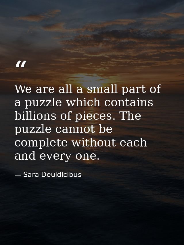 We are all a small part of a puzzle which contains billions of pieces. The puzzle cannot be complete without each and ev — Sara Deuidicibus