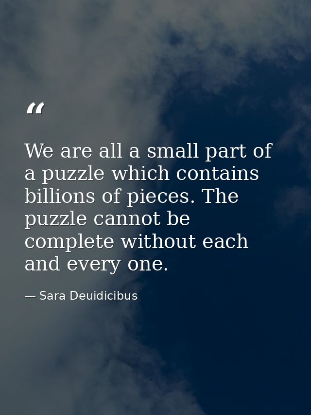 We are all a small part of a puzzle which contains billions of pieces. The puzzle cannot be complete without each and ev — Sara Deuidicibus