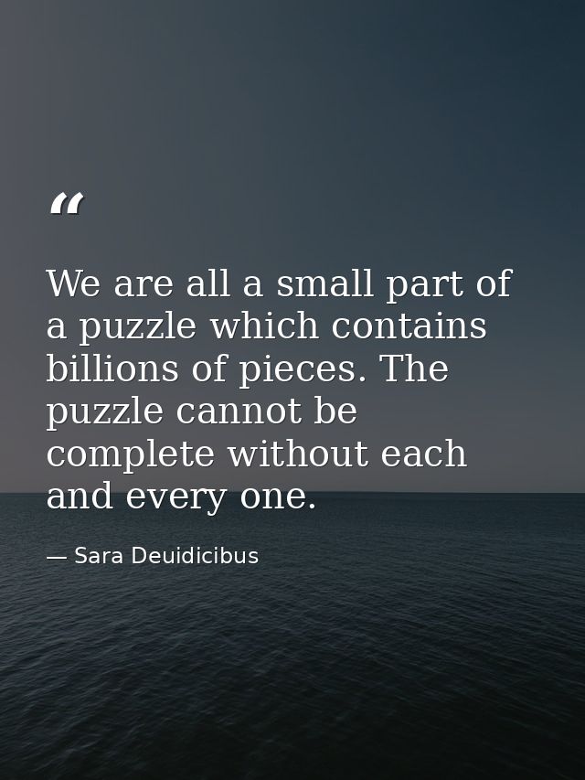We are all a small part of a puzzle which contains billions of pieces. The puzzle cannot be complete without each and ev — Sara Deuidicibus