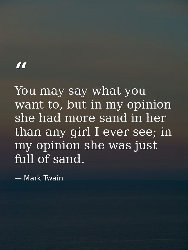 You may say what you want to, but in my opinion she had more sand in her than any girl I ever see; in my opinion she was — Mark Twain