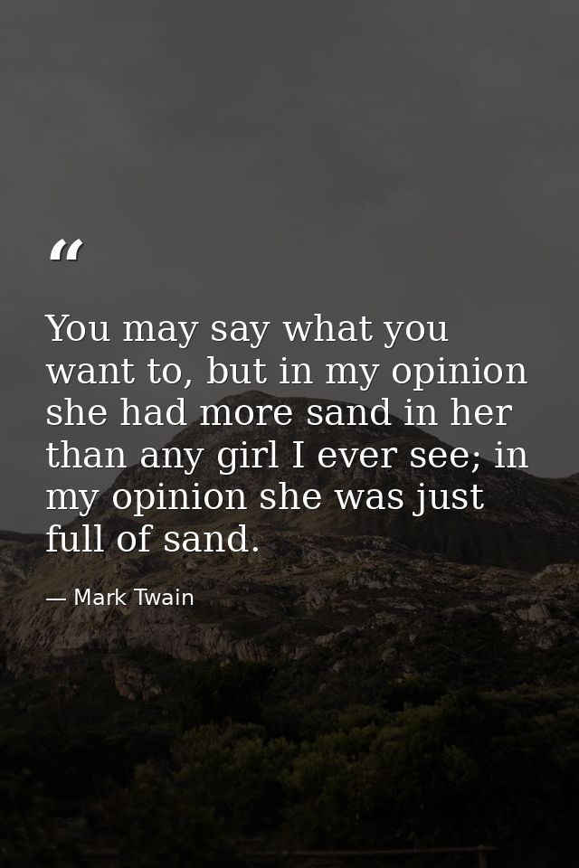 You may say what you want to, but in my opinion she had more sand in her than any girl I ever see; in my opinion she was — Mark Twain