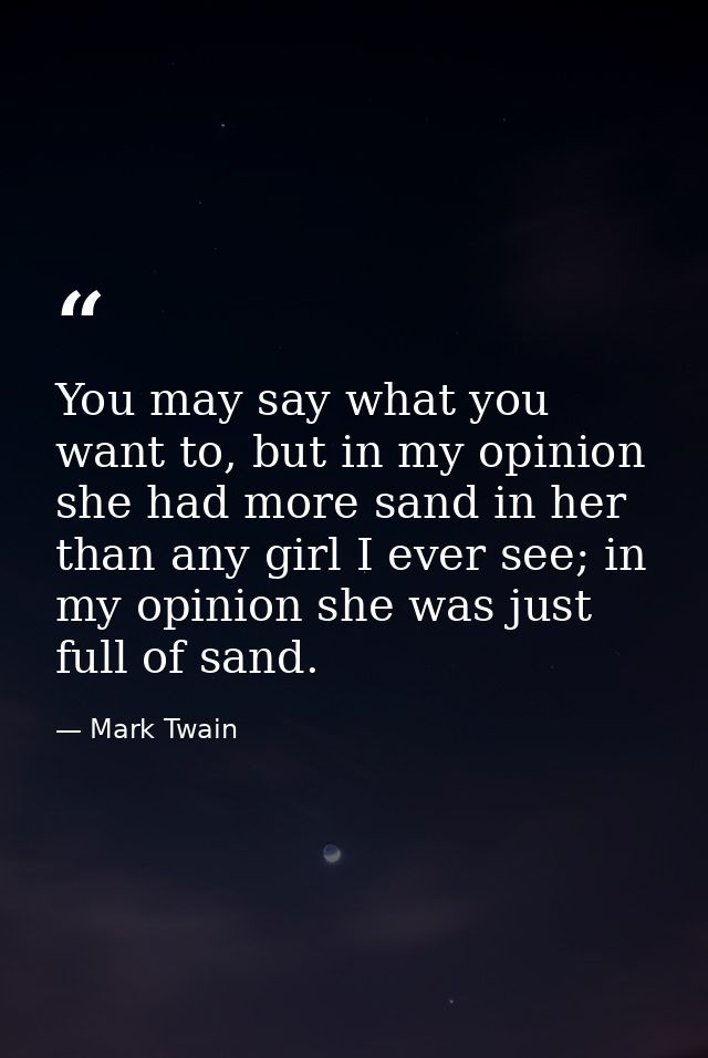 You may say what you want to, but in my opinion she had more sand in her than any girl I ever see; in my opinion she was — Mark Twain