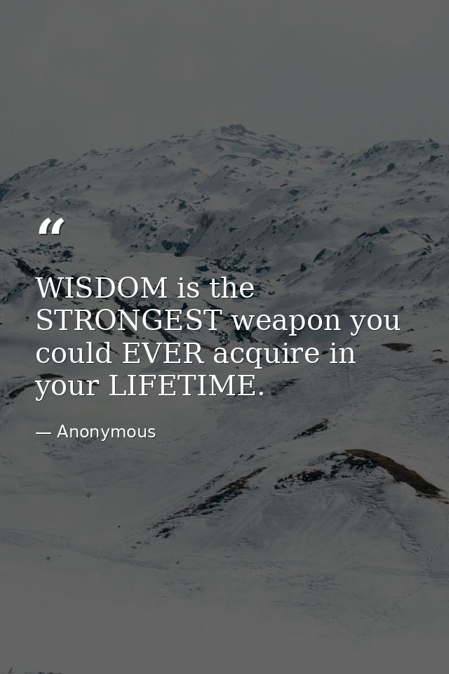 WISDOM is the STRONGEST weapon you could EVER acquire in your LIFETIME. — Anonymous