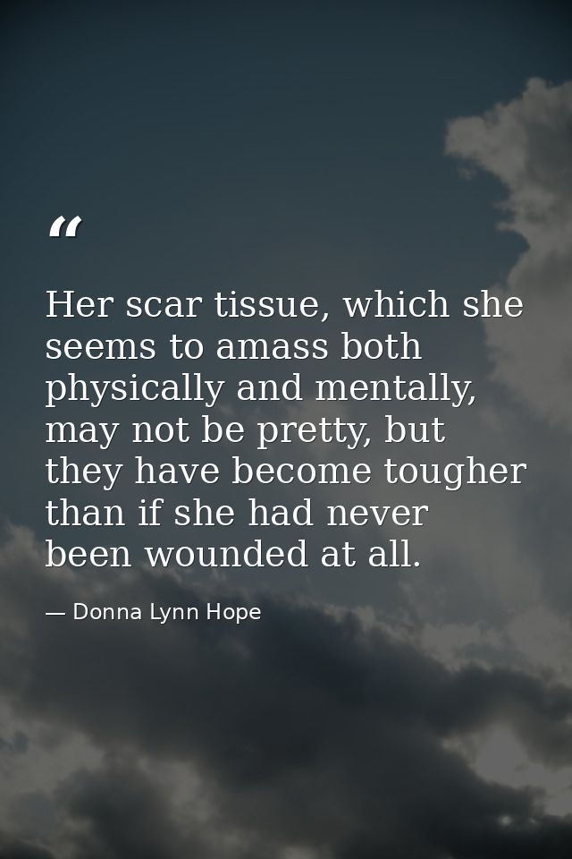 Her scar tissue, which she seems to amass both physically and mentally, may not be pretty, but they have become tougher  — Donna Lynn Hope