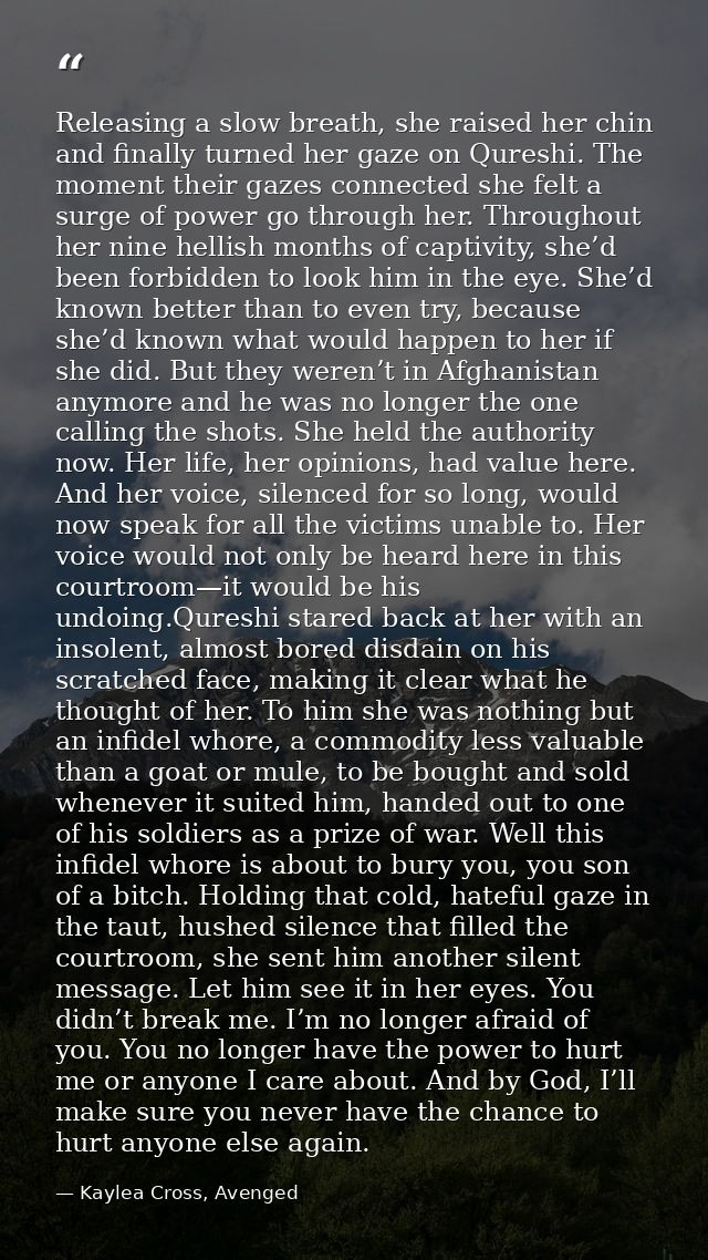 Releasing a slow breath, she raised her chin and finally turned her gaze on Qureshi. The moment their gazes connected sh — Kaylea Cross, Avenged