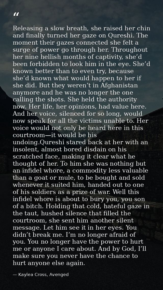 Releasing a slow breath, she raised her chin and finally turned her gaze on Qureshi. The moment their gazes connected sh — Kaylea Cross, Avenged