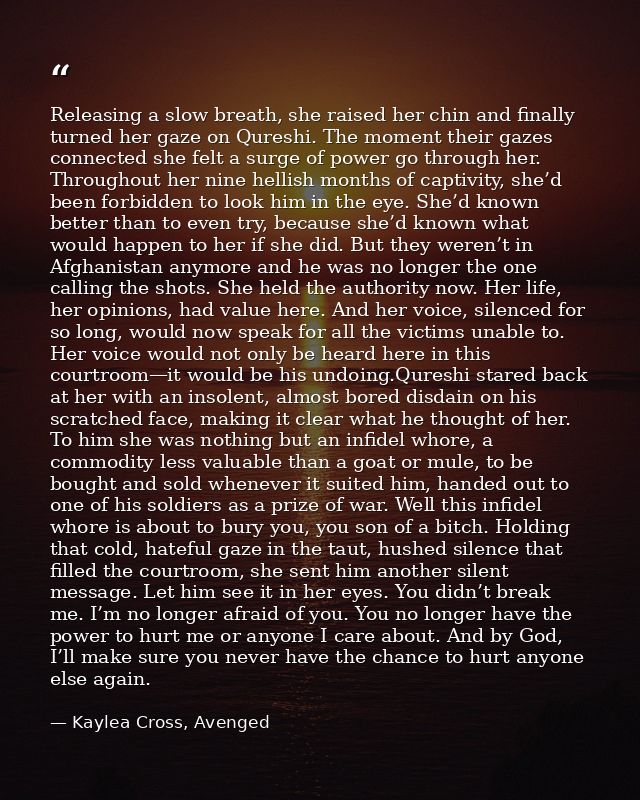 Releasing a slow breath, she raised her chin and finally turned her gaze on Qureshi. The moment their gazes connected sh — Kaylea Cross, Avenged
