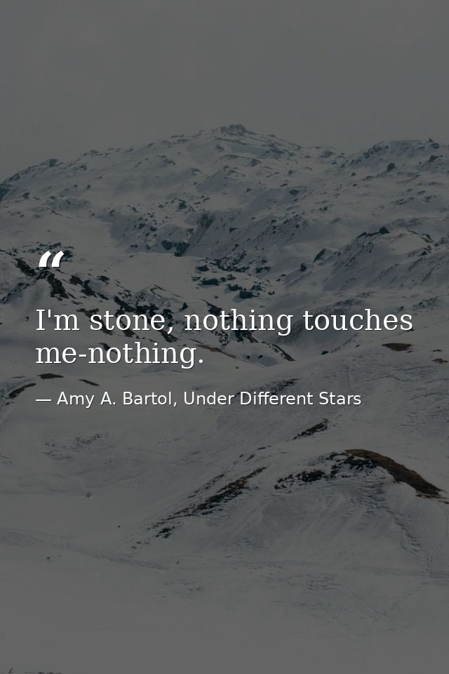 I'm stone, nothing touches me-nothing. — Amy A. Bartol, Under Different Stars
