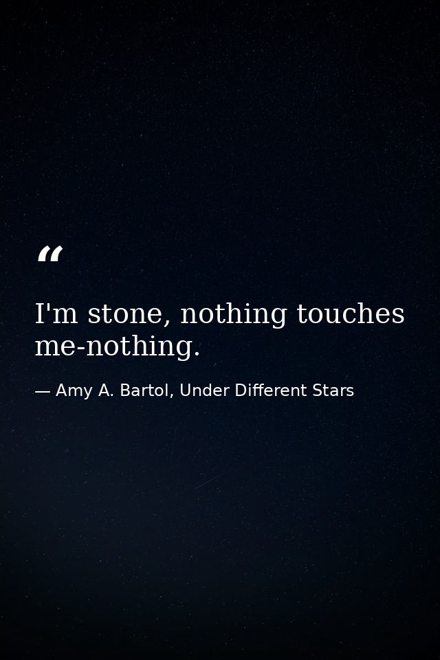 I'm stone, nothing touches me-nothing. — Amy A. Bartol, Under Different Stars