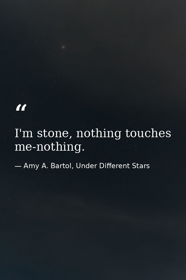 I'm stone, nothing touches me-nothing. — Amy A. Bartol, Under Different Stars