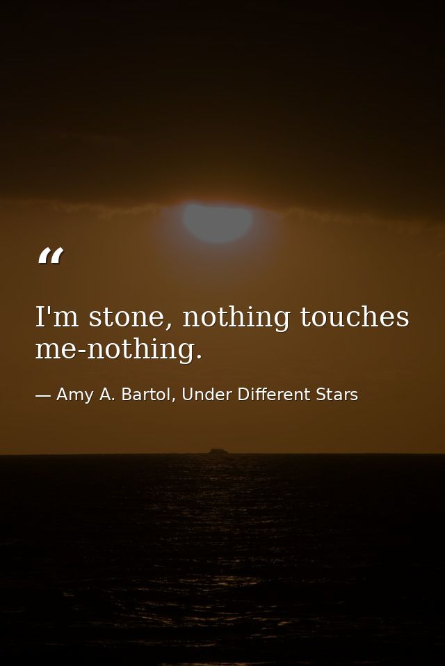 I'm stone, nothing touches me-nothing. — Amy A. Bartol, Under Different Stars