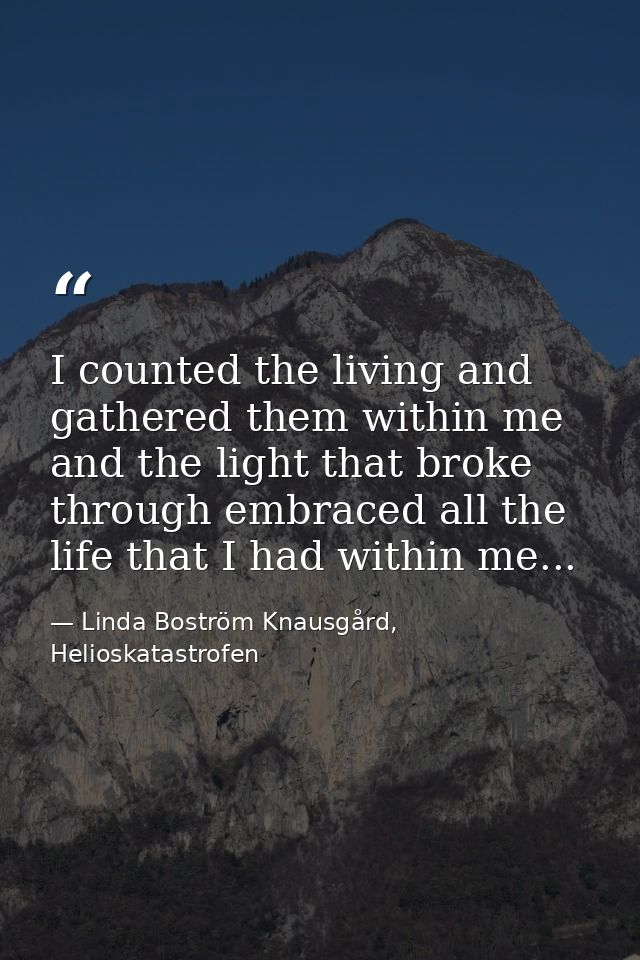 I counted the living and gathered them within me and the light that broke through embraced all the life that I had withi — Linda Boström Knausgård, Helioskatastrofen