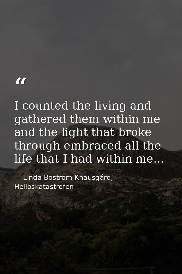 I counted the living and gathered them within me and the light that broke through embraced all the life that I had withi — Linda Boström Knausgård, Helioskatastrofen
