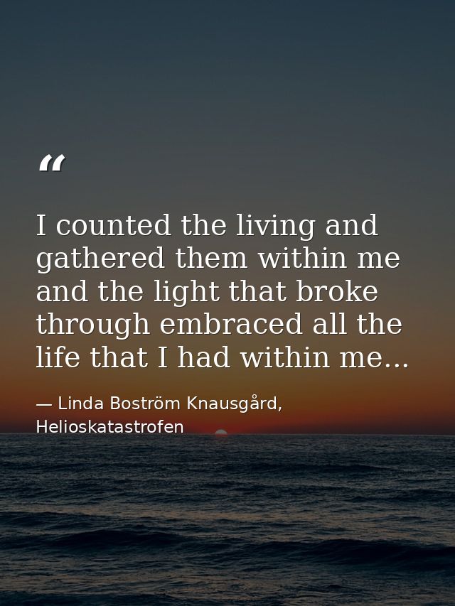 I counted the living and gathered them within me and the light that broke through embraced all the life that I had withi — Linda Boström Knausgård, Helioskatastrofen