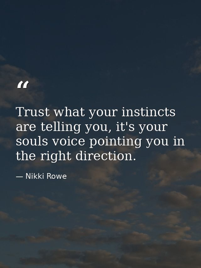 Trust what your instincts are telling you, it's your souls voice pointing you in the right direction. — Nikki Rowe