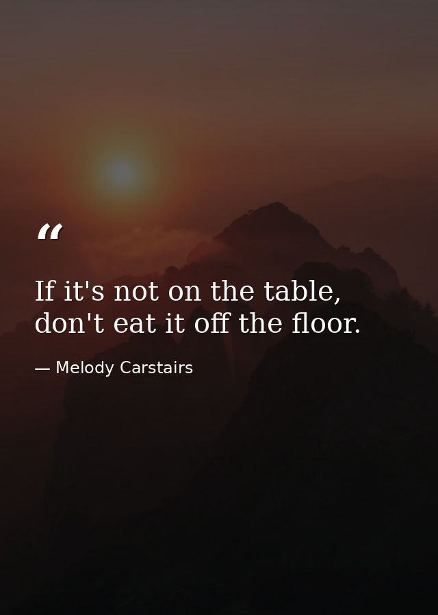 If it's not on the table, don't eat it off the floor. — Melody Carstairs