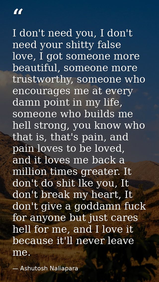 I don't need you, I don't need your shitty false love, I got someone more beautiful, someone more trustworthy, someone w — Ashutosh Naliapara