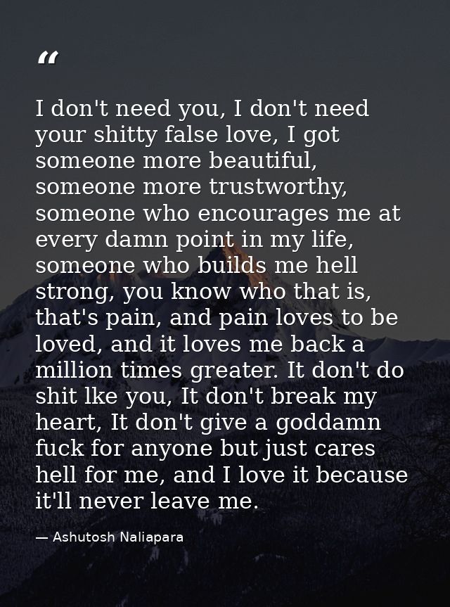 I don't need you, I don't need your shitty false love, I got someone more beautiful, someone more trustworthy, someone w — Ashutosh Naliapara