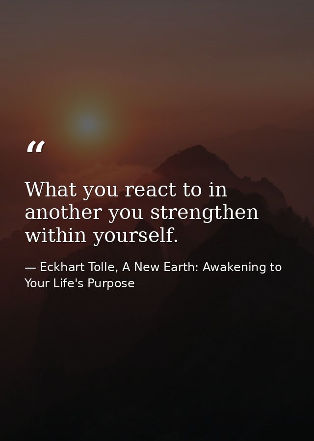 What you react to in another you strengthen within yourself. — Eckhart Tolle, A New Earth: Awakening to Your Life's Purpose