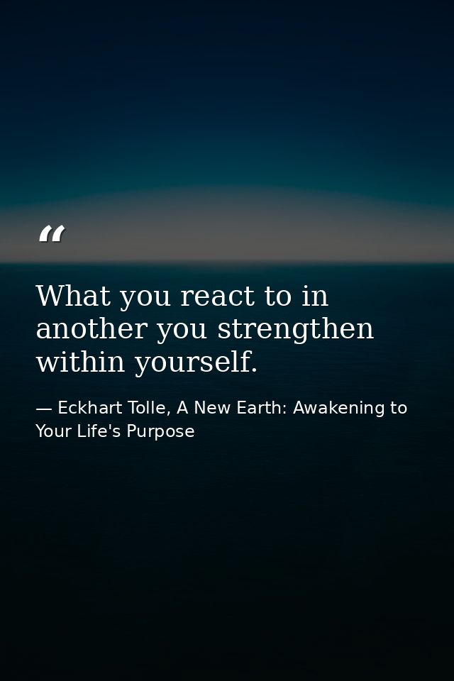 What you react to in another you strengthen within yourself. — Eckhart Tolle, A New Earth: Awakening to Your Life's Purpose
