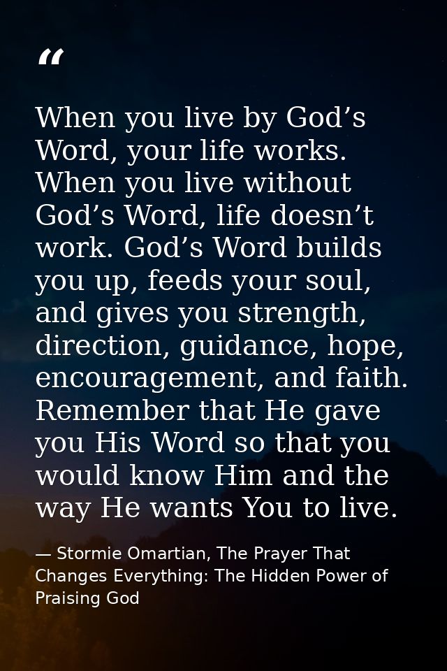 When you live by God’s Word, your life works. When you live without God’s Word, life doesn’t work. God’s Word builds you — Stormie Omartian, The Prayer That Changes Everything: The Hidden Power of Praising God