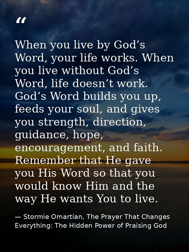 When you live by God’s Word, your life works. When you live without God’s Word, life doesn’t work. God’s Word builds you — Stormie Omartian, The Prayer That Changes Everything: The Hidden Power of Praising God