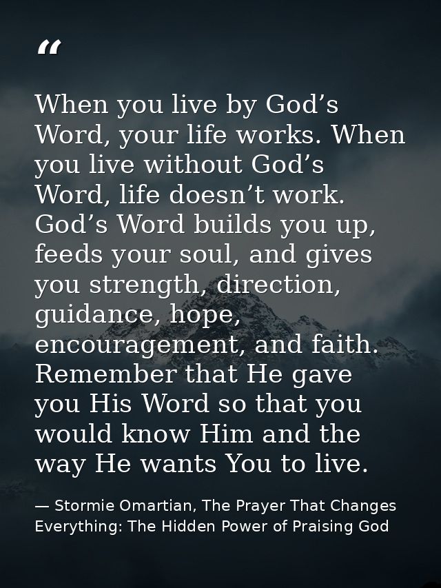 When you live by God’s Word, your life works. When you live without God’s Word, life doesn’t work. God’s Word builds you — Stormie Omartian, The Prayer That Changes Everything: The Hidden Power of Praising God