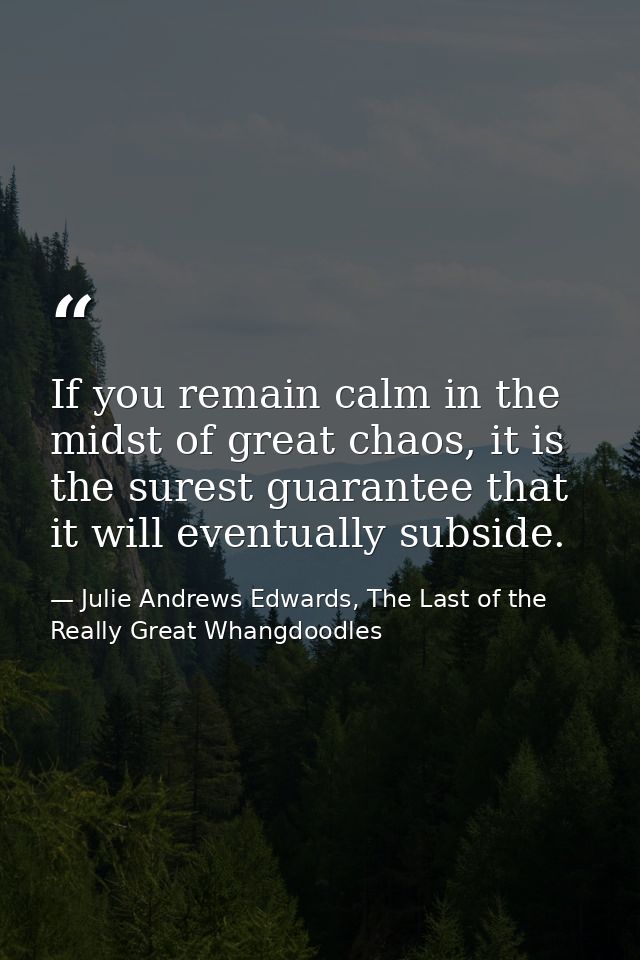 If you remain calm in the midst of great chaos, it is the surest guarantee that it will eventually subside. — Julie Andrews Edwards, The Last of the Really Great Whangdoodles