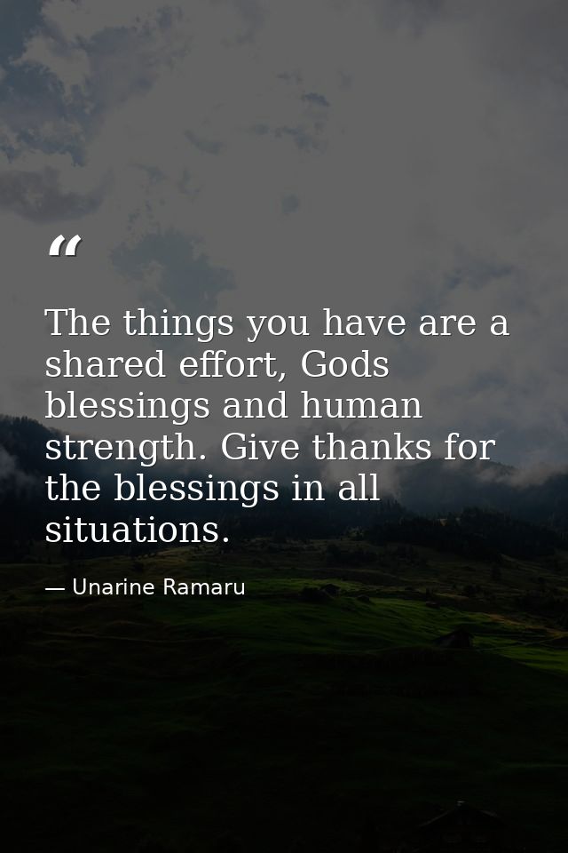 The things you have are a shared effort, Gods blessings and human strength. Give thanks for the blessings in all situati — Unarine Ramaru