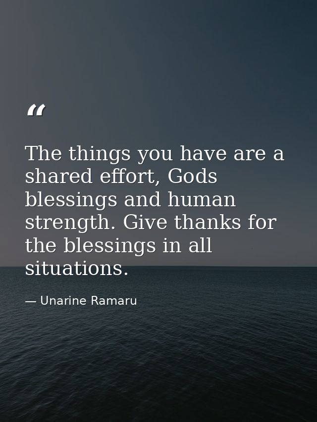 The things you have are a shared effort, Gods blessings and human strength. Give thanks for the blessings in all situati — Unarine Ramaru