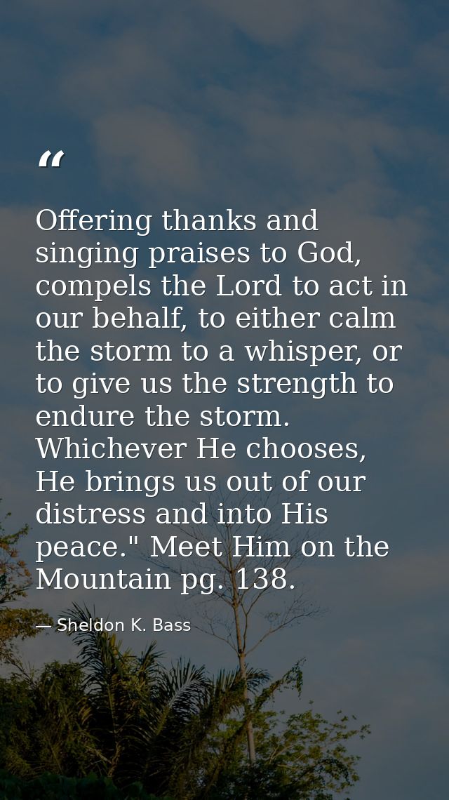 Offering thanks and singing praises to God, compels the Lord to act in our behalf, to either calm the storm to a whisper — Sheldon K. Bass