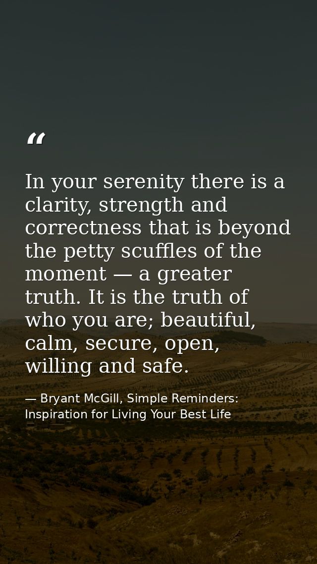 In your serenity there is a clarity, strength and correctness that is beyond the petty scuffles of the moment — a greate — Bryant McGill, Simple Reminders: Inspiration for Living Your Best Life