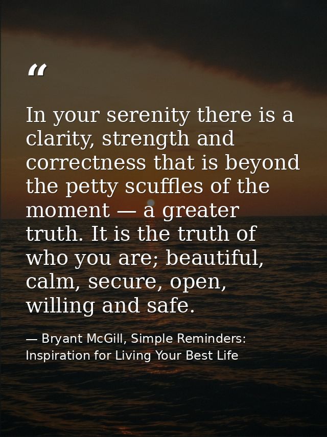 In your serenity there is a clarity, strength and correctness that is beyond the petty scuffles of the moment — a greate — Bryant McGill, Simple Reminders: Inspiration for Living Your Best Life