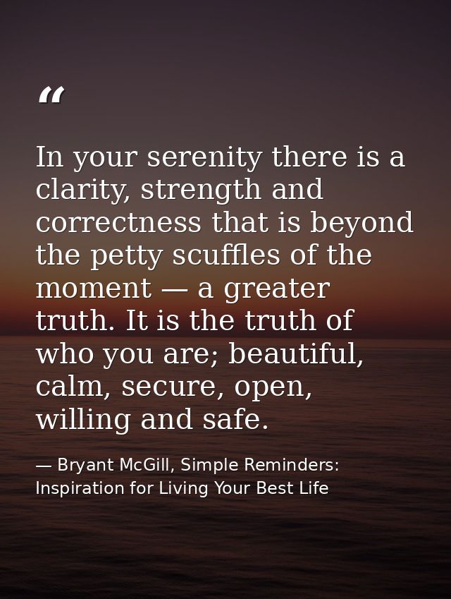 In your serenity there is a clarity, strength and correctness that is beyond the petty scuffles of the moment — a greate — Bryant McGill, Simple Reminders: Inspiration for Living Your Best Life