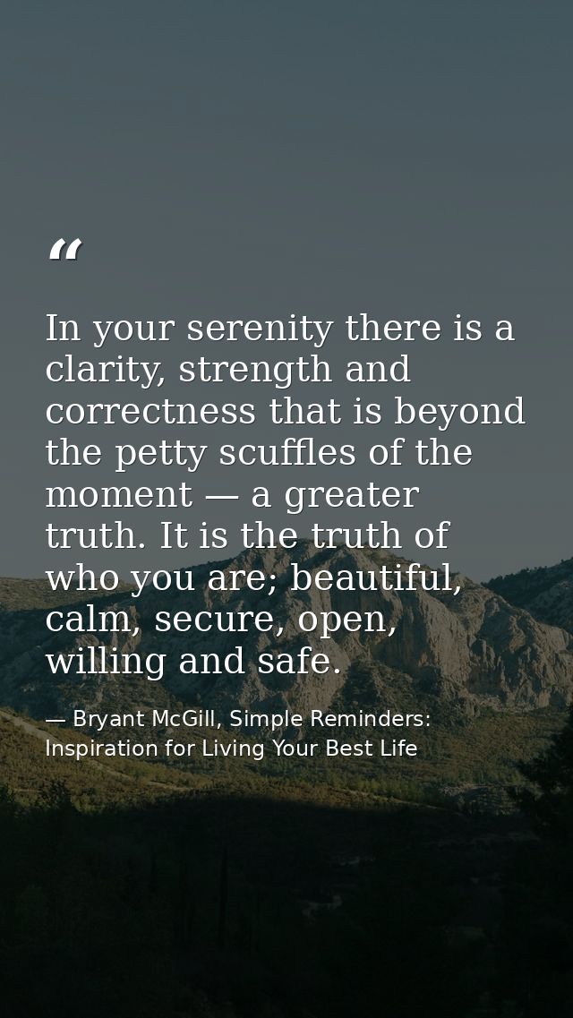 In your serenity there is a clarity, strength and correctness that is beyond the petty scuffles of the moment — a greate — Bryant McGill, Simple Reminders: Inspiration for Living Your Best Life