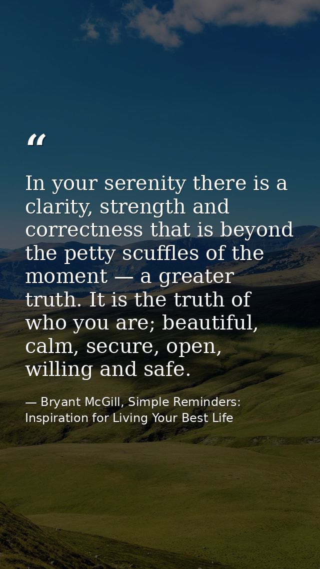 In your serenity there is a clarity, strength and correctness that is beyond the petty scuffles of the moment — a greate — Bryant McGill, Simple Reminders: Inspiration for Living Your Best Life