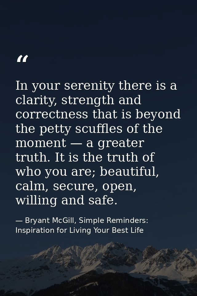 In your serenity there is a clarity, strength and correctness that is beyond the petty scuffles of the moment — a greate — Bryant McGill, Simple Reminders: Inspiration for Living Your Best Life