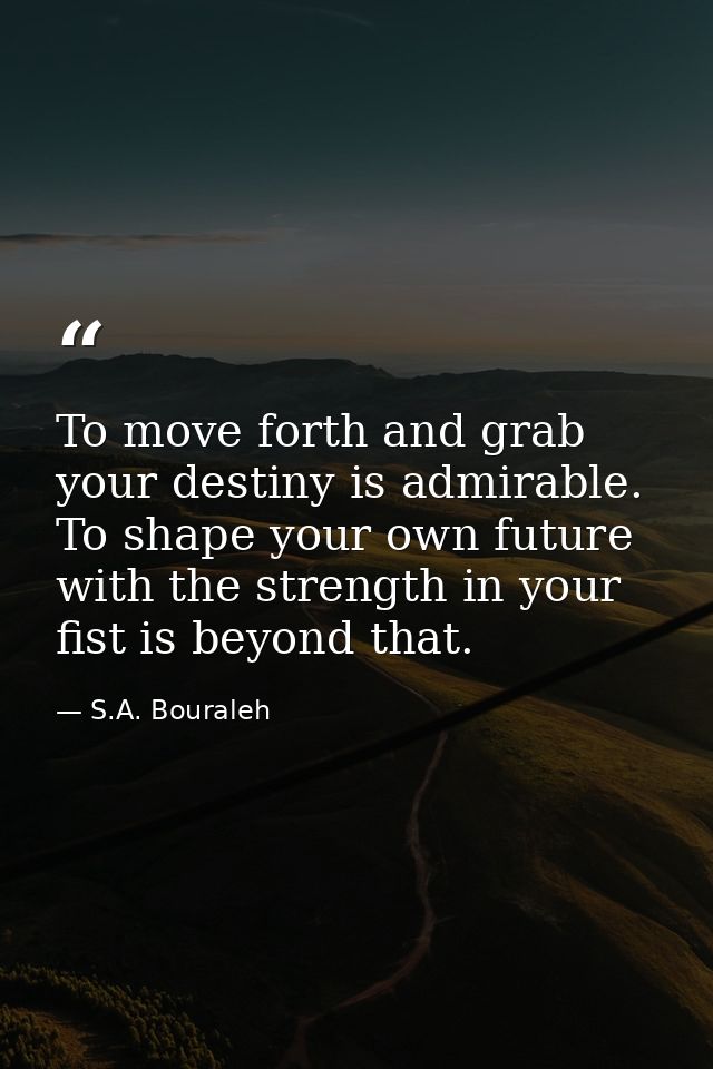 To move forth and grab your destiny is admirable. To shape your own future with the strength in your fist is beyond that — S.A. Bouraleh