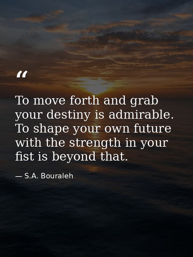 To move forth and grab your destiny is admirable. To shape your own future with the strength in your fist is beyond that — S.A. Bouraleh
