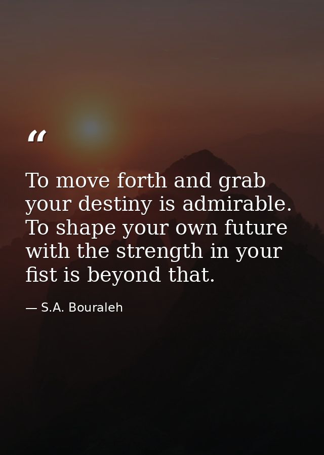To move forth and grab your destiny is admirable. To shape your own future with the strength in your fist is beyond that — S.A. Bouraleh