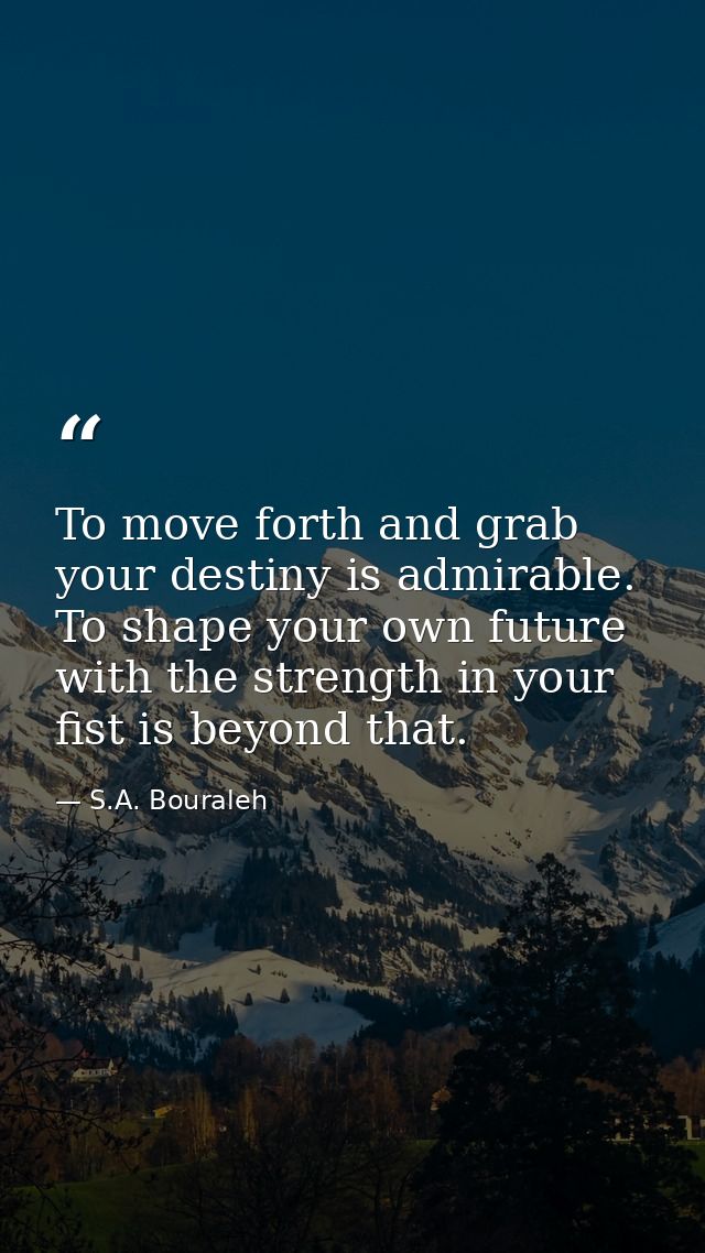 To move forth and grab your destiny is admirable. To shape your own future with the strength in your fist is beyond that — S.A. Bouraleh