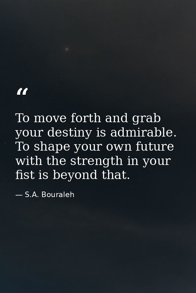 To move forth and grab your destiny is admirable. To shape your own future with the strength in your fist is beyond that — S.A. Bouraleh