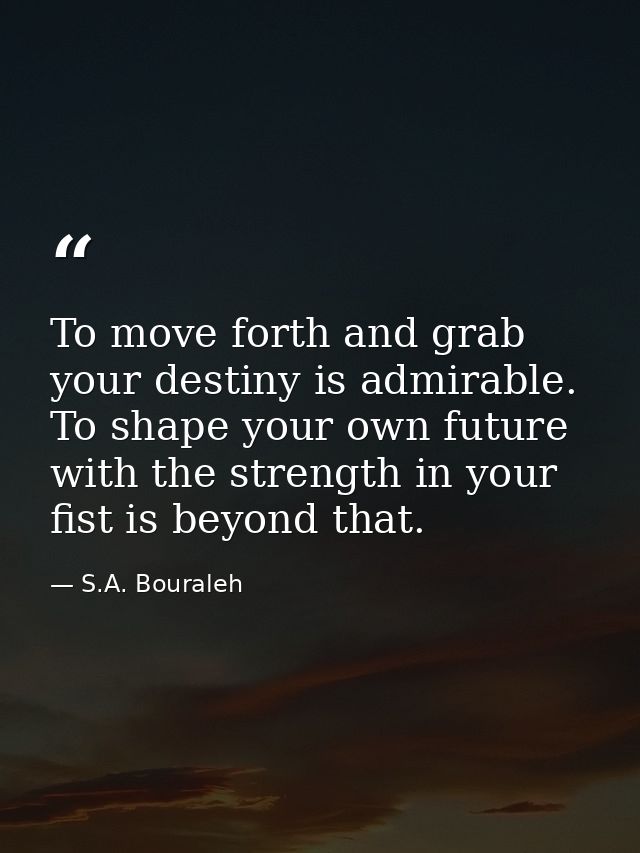 To move forth and grab your destiny is admirable. To shape your own future with the strength in your fist is beyond that — S.A. Bouraleh