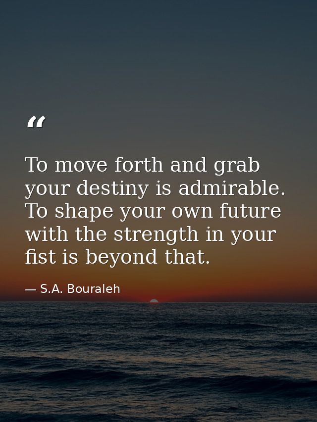 To move forth and grab your destiny is admirable. To shape your own future with the strength in your fist is beyond that — S.A. Bouraleh